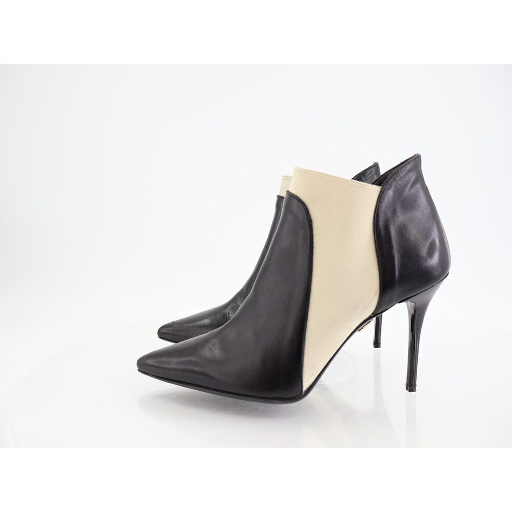 Beautiisoles Abby Pointed Toe Bootie Black White Stiletto Heel Pull On Boot Sz 8 — image 3 of 8